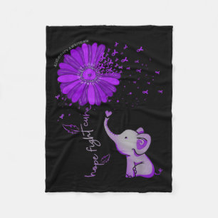 Hope Fight Cute Elephant Alzheimer's Purple Ribbon Fleece Blanket