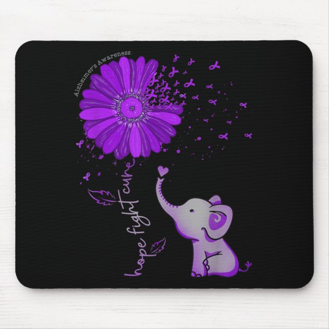Hope Fight Cute Elephant Alzheimer's Purple Ribbon Mouse Pad (Front)