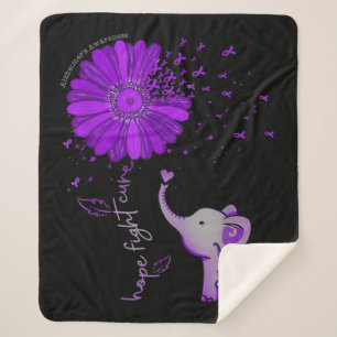 Hope Fight Cute Elephant Alzheimer's Purple Ribbon Sherpa Blanket