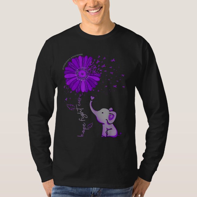 Hope Fight Cute Elephant Alzheimer's Purple Ribbon T-Shirt (Front)