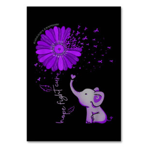 Hope Fight Cute Elephant Alzheimer's Purple Ribbon Table Number