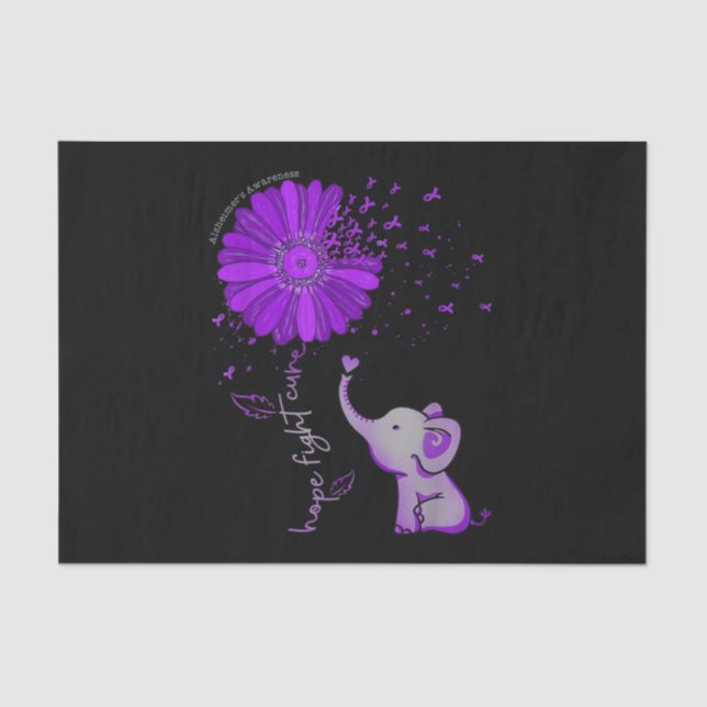 Hope Fight Cute Elephant Alzheimer's Purple Ribbon Tissue Paper (Front)
