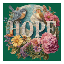 Hope Floral Typography with Birds and Botanical
