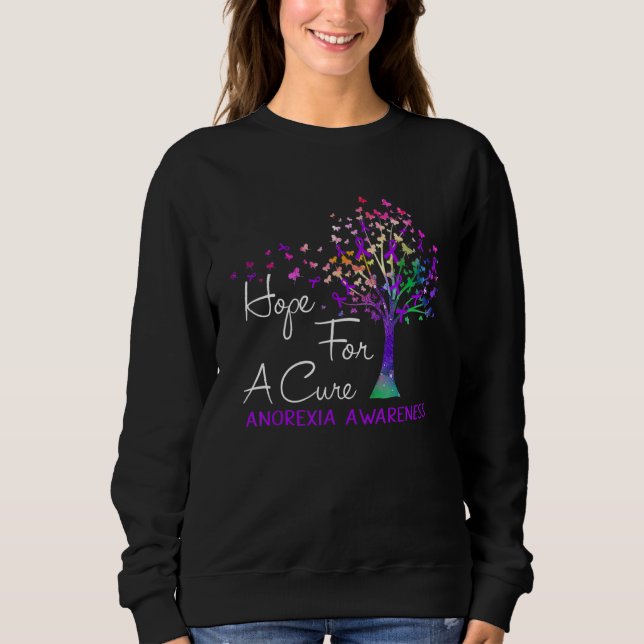 Hope For A Cure Anorexia Awareness Tree Ribbon Sweatshirt (Front)