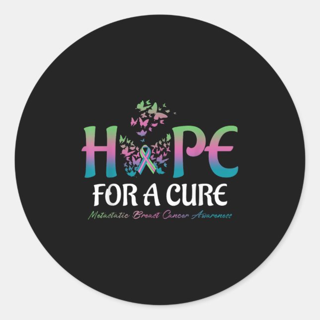 Hope For A Cure Butterfly Metastatic Breast Cancer Classic Round Sticker (Front)