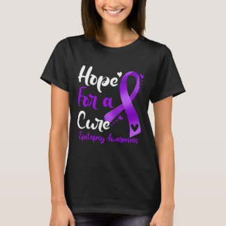 Hope For A Cure Epilepsy Awareness Purple Ribbon W T-Shirt