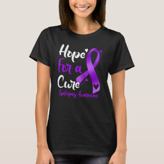 Hope For A Cure Epilepsy Awareness Purple Ribbon W T-Shirt