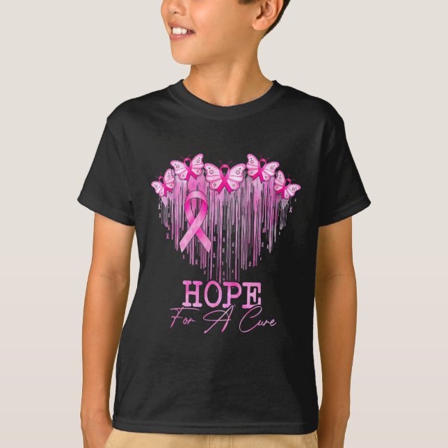 Hope For A Cure Pink Butterfly Breast Cancer Aware T-Shirt (Front)