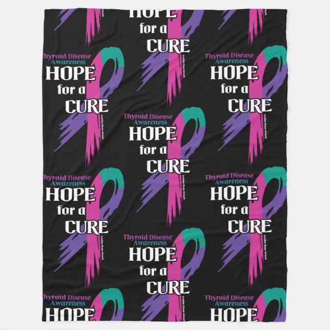 Hope for a Cure/Torn Ribbon...Thyroid Disease Fleece Blanket (Front)