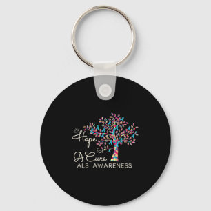 Hope For A Cure Tree Ribbon Blue Als Awareness Sup Key Ring