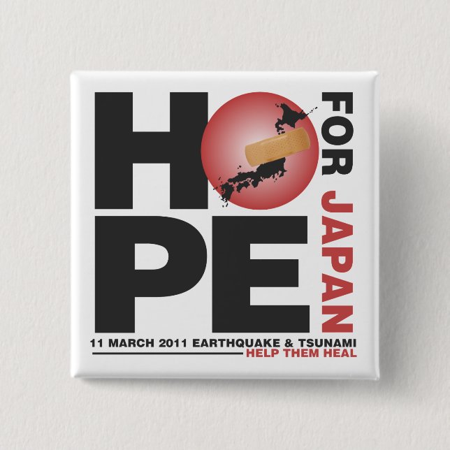 HOPE FOR JAPAN - HELP THEM HEAL 15 CM SQUARE BADGE (Front)