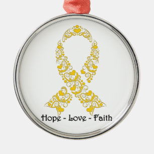 Hope Gold Awareness Ribbon Metal Tree Decoration