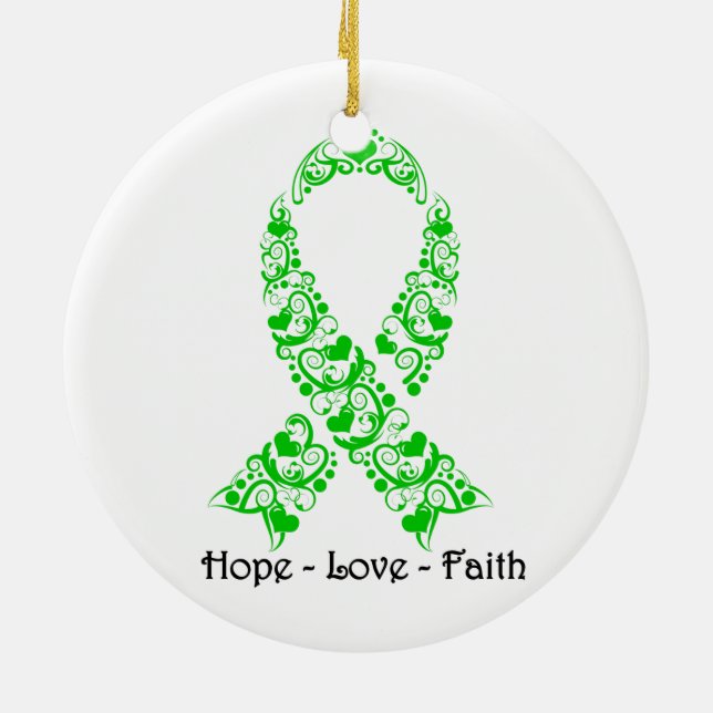 Hope Green Awareness Ribbon Ceramic Tree Decoration (Back)
