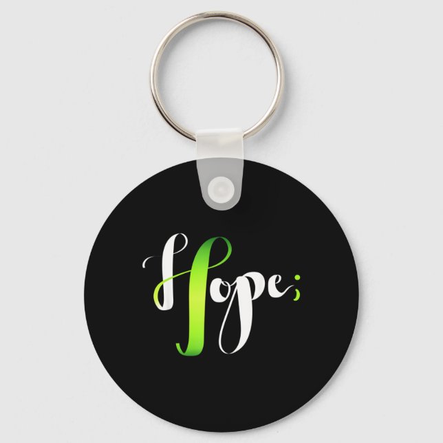 Hope Green Ribbon Semicolon - Mental Health Key Ring (Front)