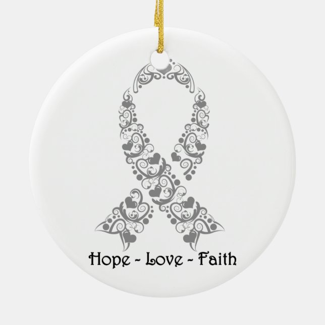 Hope Grey Awareness Ribbon Ceramic Tree Decoration (Back)