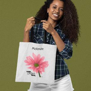hope GROWS here Personalised Pink Flower  Tote Bag
