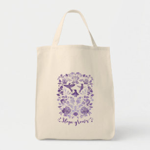 Hope Grows – Lavender Linocut Bird Inspirational Tote Bag