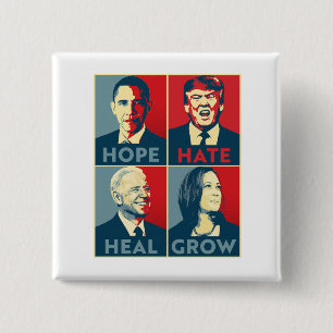 Hope Hate Heal Grow 15 Cm Square Badge