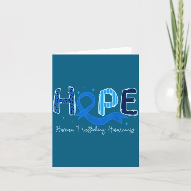 Hope Human Trafficking Awareness Blue Ribbon  Card (Front)