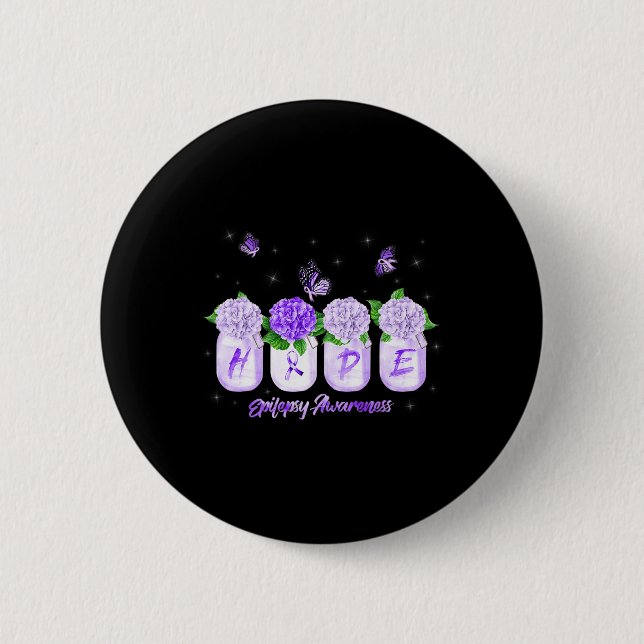 Hope Hydrangea Flower Butterfly Epilepsy Awareness 6 Cm Round Badge (Front)