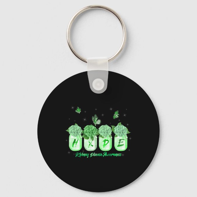 Hope Hydrangea Flower Butterfly Kidney Disease Awa Key Ring (Front)
