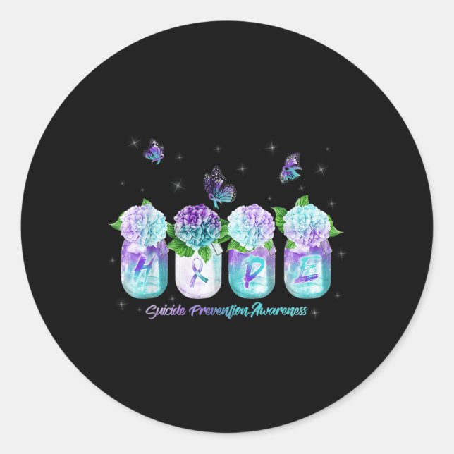 Hope Hydrangea Flower Butterfly Suicide Prevention Classic Round Sticker (Front)
