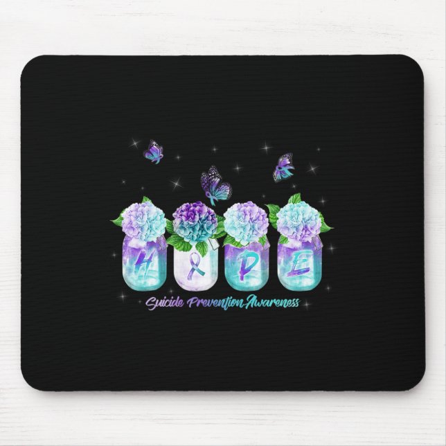 HOPE Hydrangea Flower Butterfly Suicide Prevention Mouse Pad (Front)