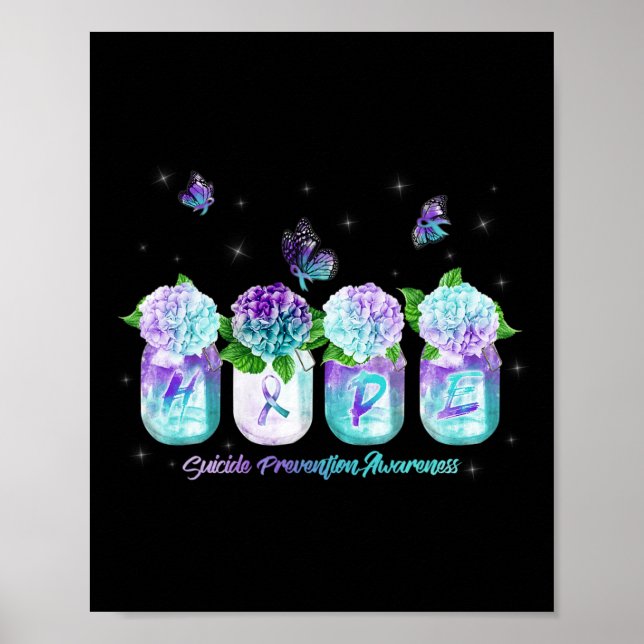 Hope Hydrangea Flower Butterfly Suicide Prevention Poster (Front)
