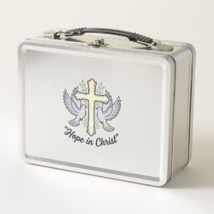 Hope in Christ Dove Cross Vintage Christian Design Metal Lunch Box