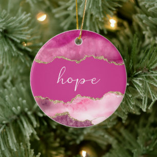Hope Inspirational Word Pink Gold Agate Ceramic Tree Decoration