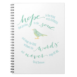 Hope is the thing with feathers quote spiral notebook