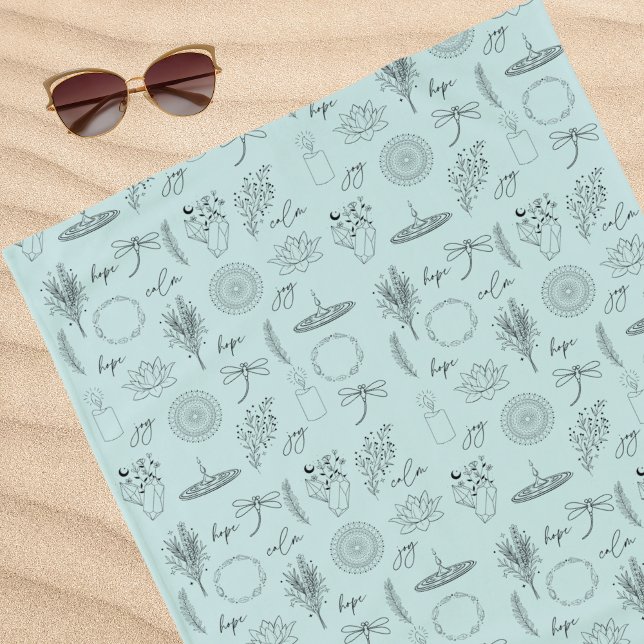 Hope, Joy, Healing, Serenity Symbols Beach Towel (Healing, calming and serenity vibes beach or yoga towel with symbols of peace.)