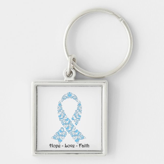 Hope Light Blue Awareness Ribbon Key Ring (Front)