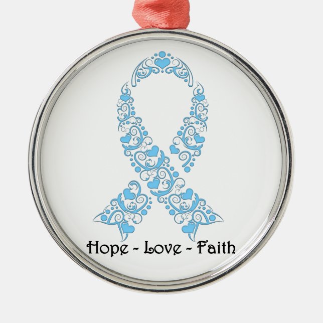 Hope Light Blue Awareness Ribbon Metal Tree Decoration (Front)