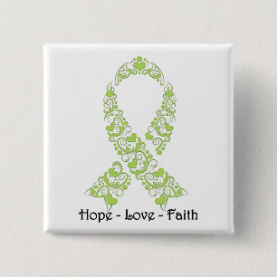 Hope Lime Green Awareness Ribbon 15 Cm Square Badge