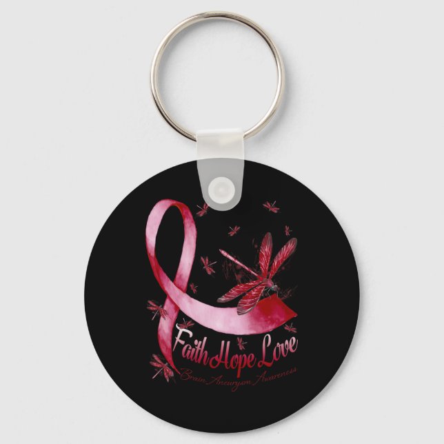 Hope Love Brain Aneurysm Awareness Dragonfly  Key Ring (Front)