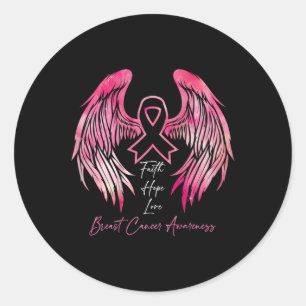Hope Love Breast Cancer Awareness Wings On Back Classic Round Sticker