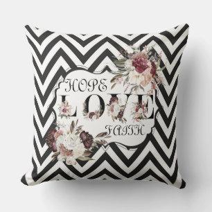 Hope Love Faith Black/White Chevron Pillow