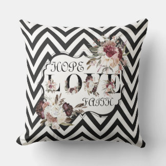 Hope Love Faith Black/White Chevron Pillow