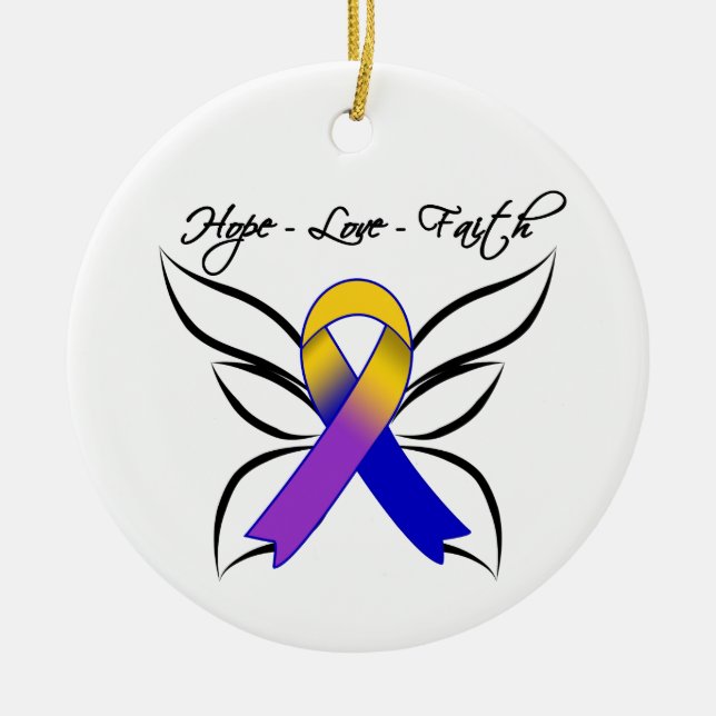 Hope Love Faith Butterfly - Bladder Cancer Ceramic Tree Decoration (Front)