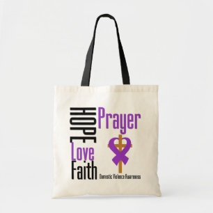Hope Love Faith Prayer Ribbon Domestic Violence Tote Bag