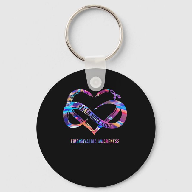 Hope Love Fibromyalgia Awareness 2  Key Ring (Front)