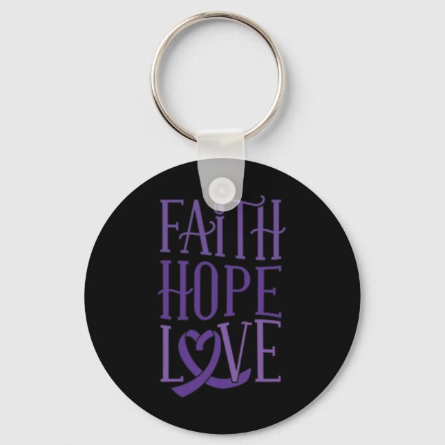 Hope Love - Fibromyalgia Awareness Support Purple  Key Ring (Front)