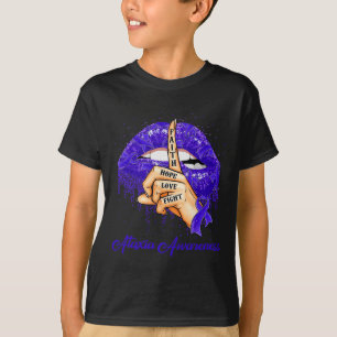 Hope Love Fight Blue Ribbon Ataxia Awareness T-Shirt