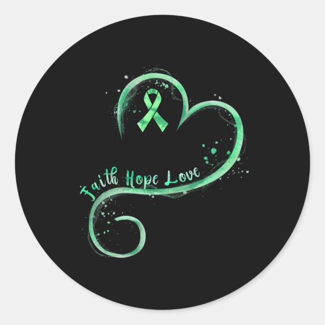 Hope Love Green Ribbon Mental Health Awareness  Classic Round Sticker (Front)