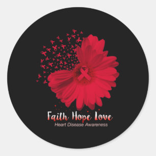 Hope Love Heart Disease Awareness Sunflower  Classic Round Sticker