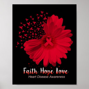 Hope Love Heart Disease Awareness Sunflower  Poster