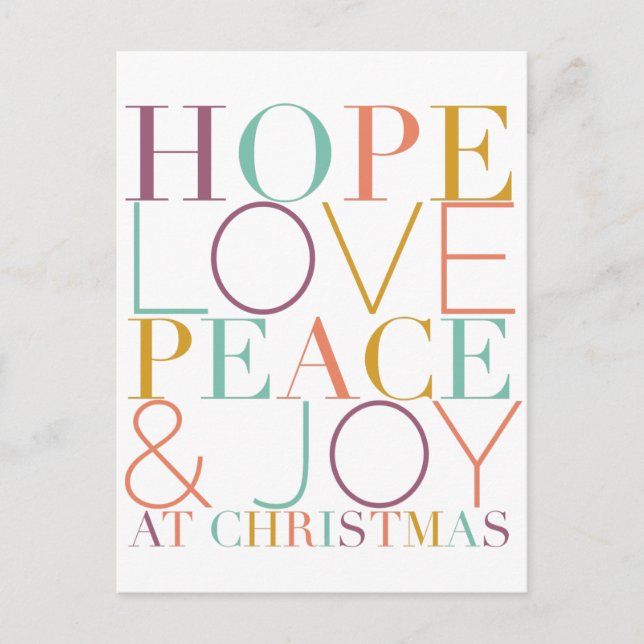Hope Love Peace & Joy at Christmas Holiday Postcard (Front)