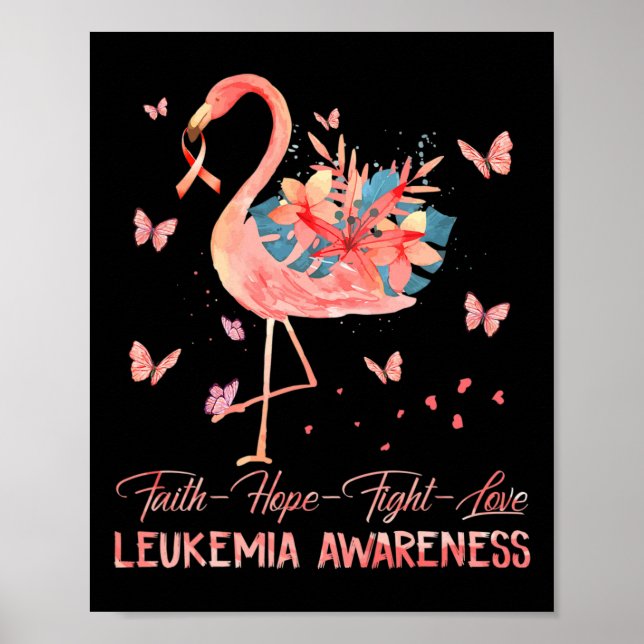 Hope Love Pink Flamingo Breast Leukaemia Awareness Poster (Front)