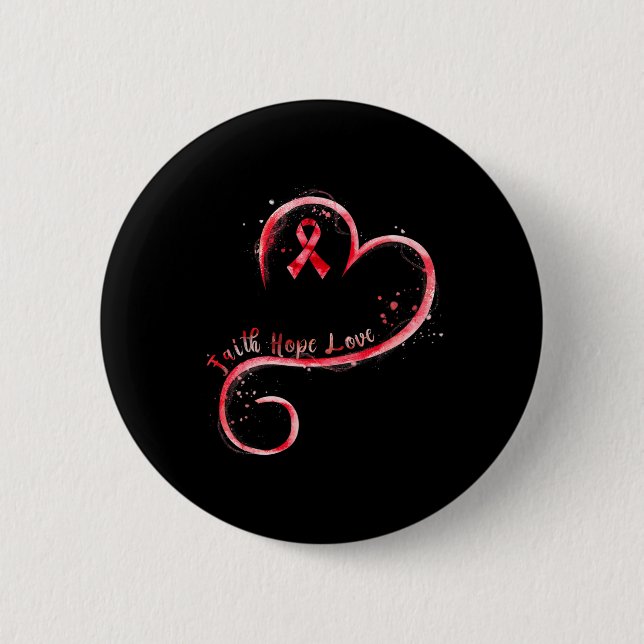 Hope Love Red Ribbon Heart Disease Awareness  6 Cm Round Badge (Front)